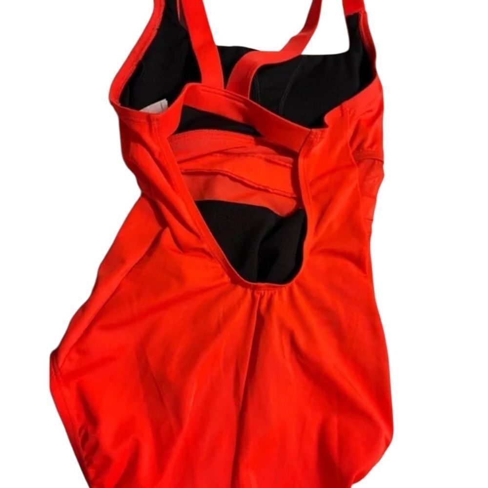 Nike Swim Solid Mesh V- Back One Piece Red Competition Swimwear Racing L - Picture 5 of 7